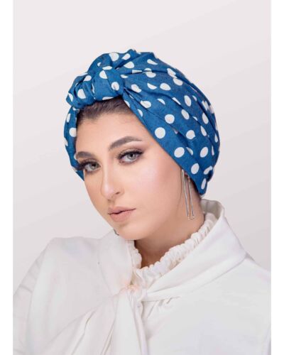 One-Piece Dotted Jeans with Front Ball Turban Women’s Head Cap
