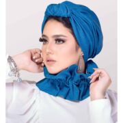 Trendy Two-Piece Ready-To-Wear Ball Jeans Turban with Collar Set for Women in Jeans Fabric