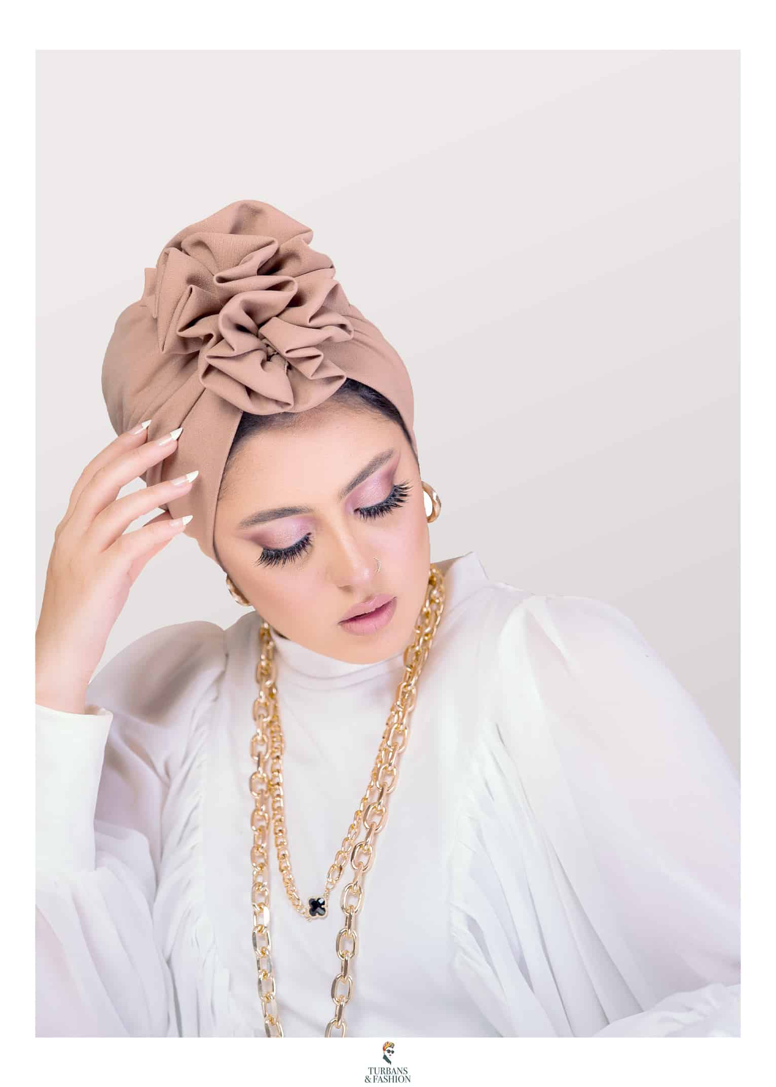Women’s Modest Fashion Front Double Flower Turban in Soft Crepe Stylish Modern Head Gear