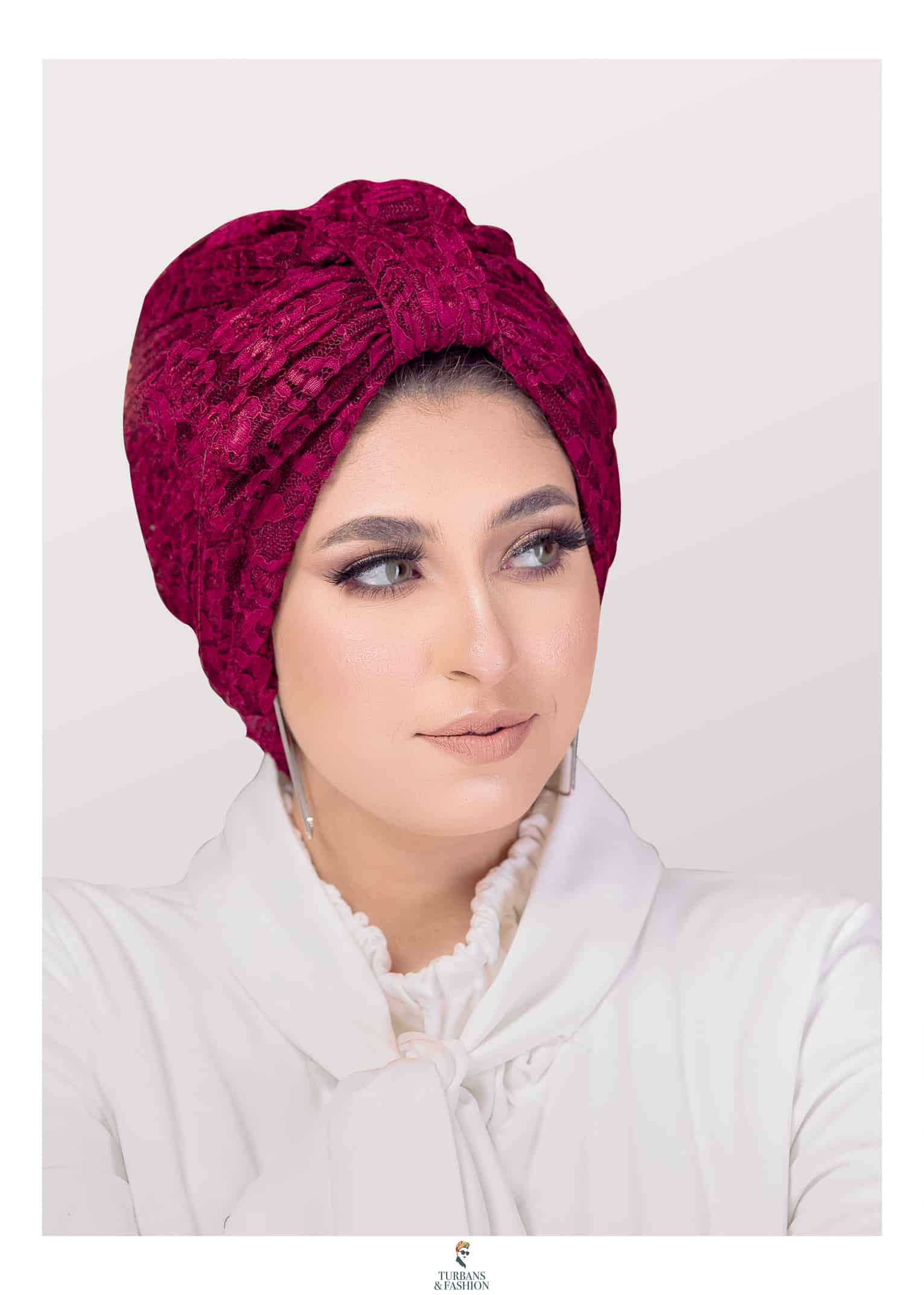 Women’s Half Bow Glamorous Dantelle Lace Fabric Formal-Look One-Piece Turban Head Wrap