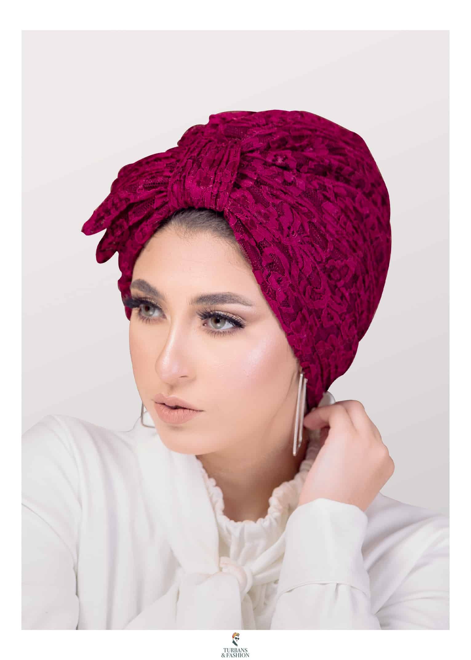 Women’s Half Bow Glamorous Dantelle Lace Fabric Formal-Look One-Piece Turban Head Wrap