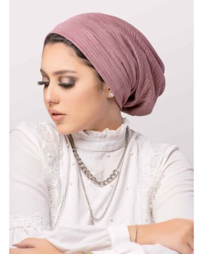 Women’s One-Piece Ready-to-Wear Scotch Turban in Stripe Textured Plisse Fabric Head Gear