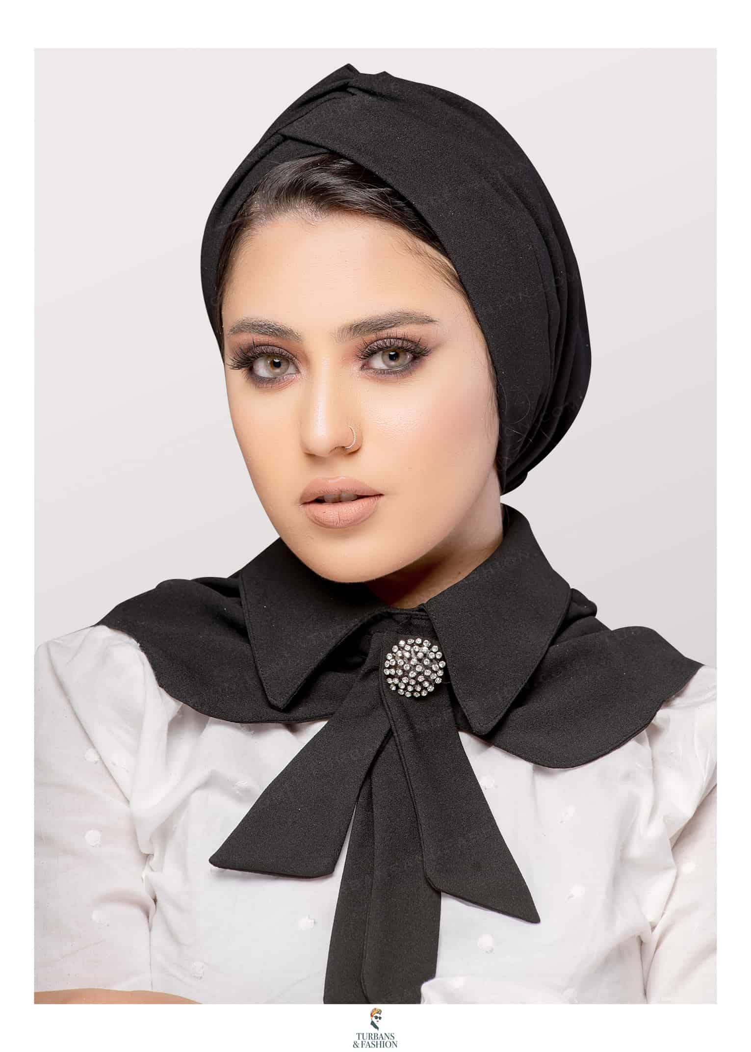 2-Piece Women’s Cross Turban Cap with Collar Set in Soft Crepe Fabric Modest Fashion