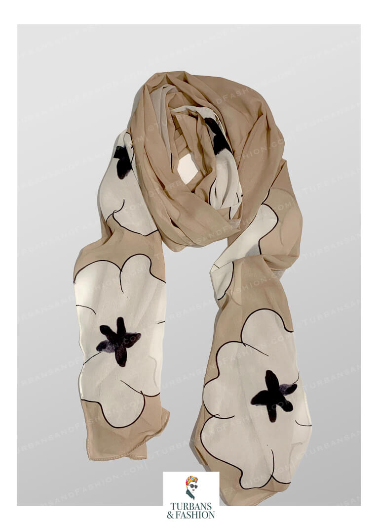 T&F Colorful Brown Flower Scarf
