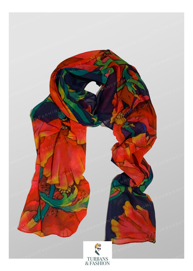 T&F Colorful Floral Red Scarf
