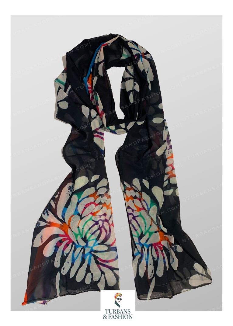 T&F Colorful Dark Floral Scarf