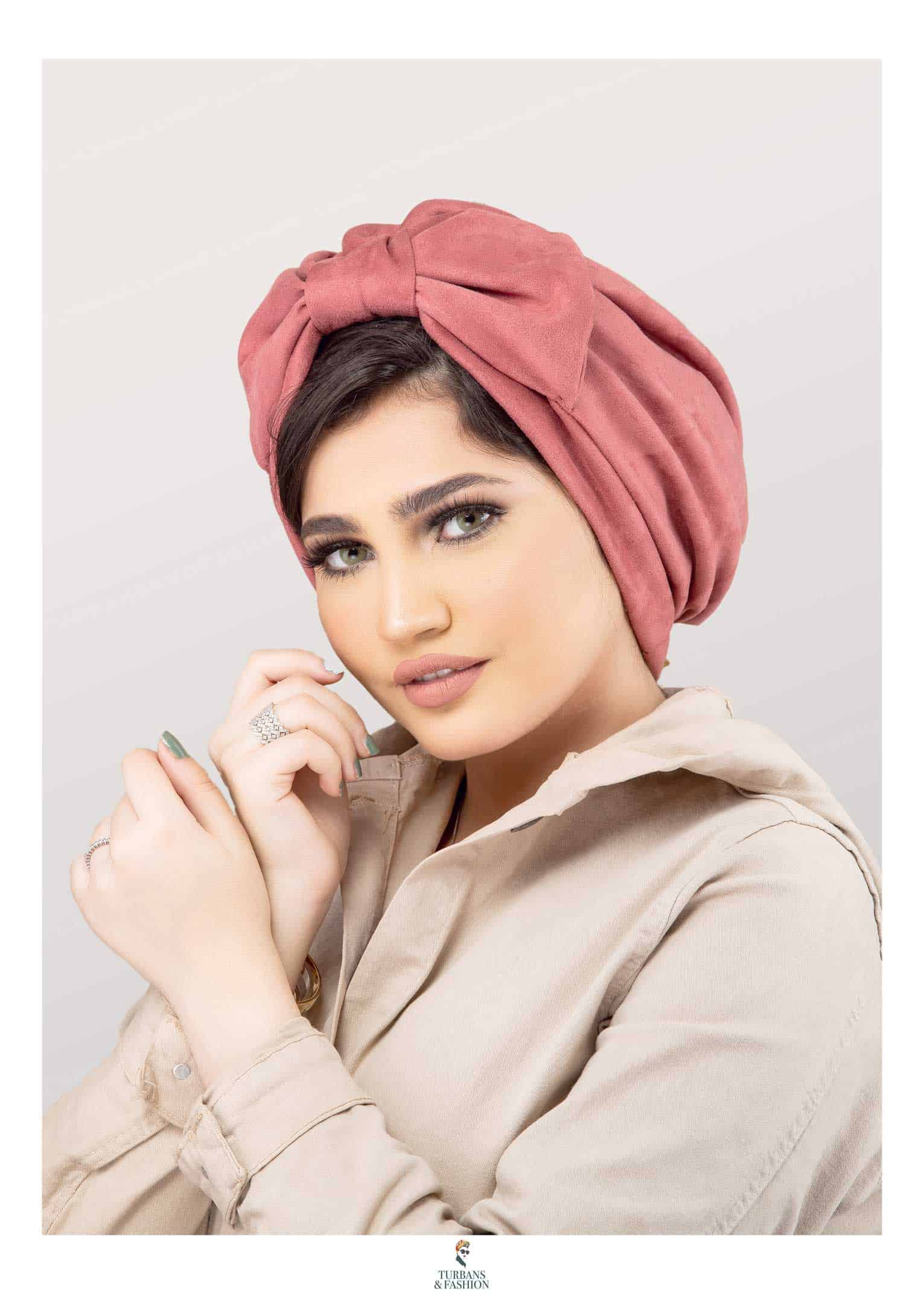Suede Turban with Fixed Big Bow
