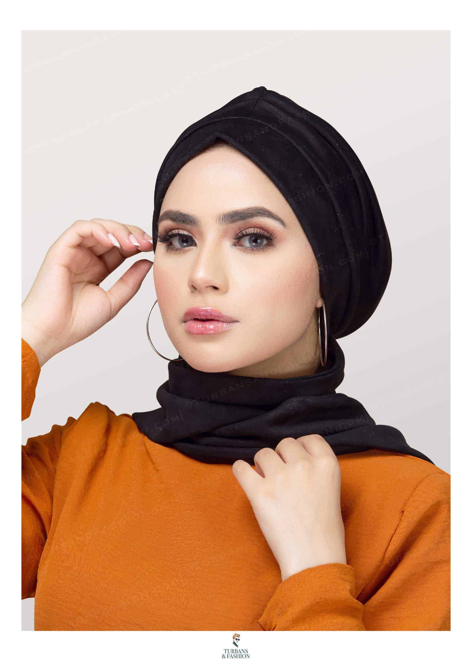 Suede Turban with connected Scarf