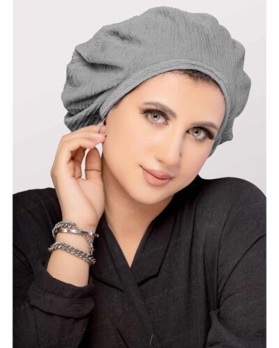 Women’s Trendy Beret Turban Cap in Textured Plisse Fabric One-Piece Head Gear Fashion